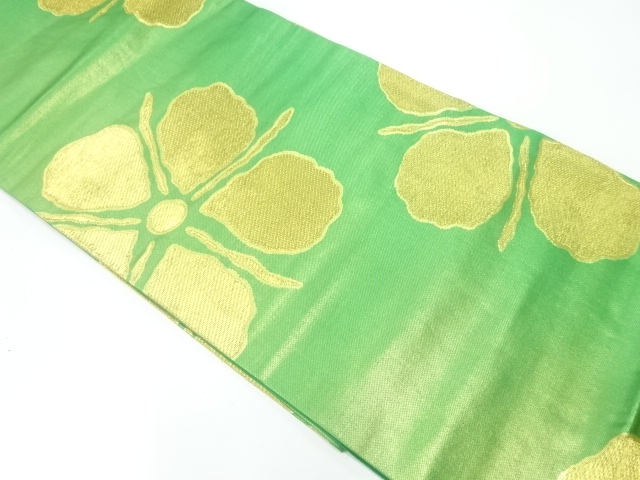 JAPANESE KIMONO / HIRAKI NAGOYA OBI / SILK / WOVEN FLOWERS